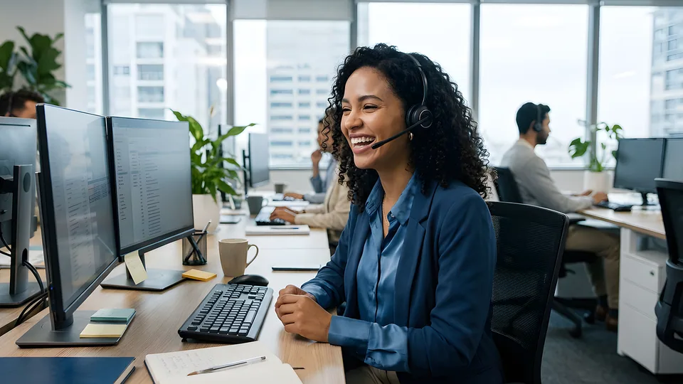 Headset vid en arbetsplats för kundsupport